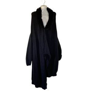 Pamela McCoy Black Wrap Cardigan Wool Blend Mob Wife Faux Fur Collar  Size 1X